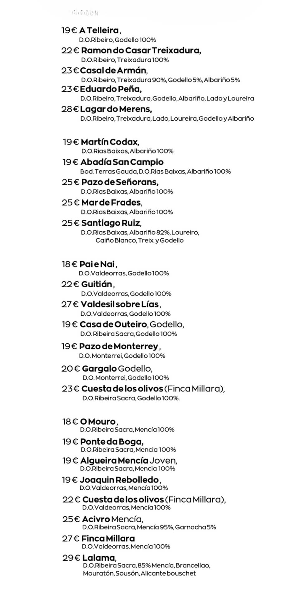 Carta de Mesón A Cepa en A Coruña